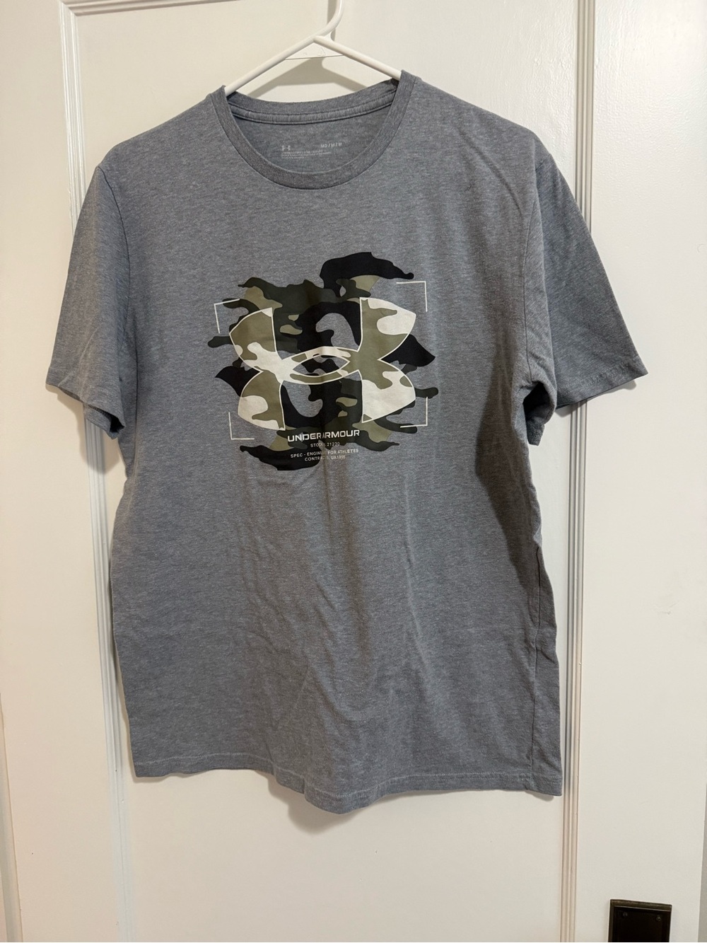 Under Armour Gray Tee with Olive & Black Camo Logo